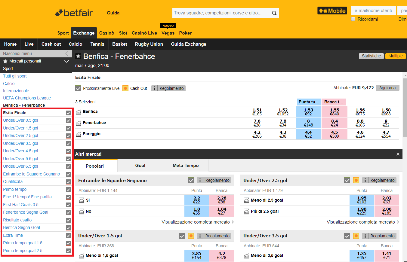 Mercati betfair