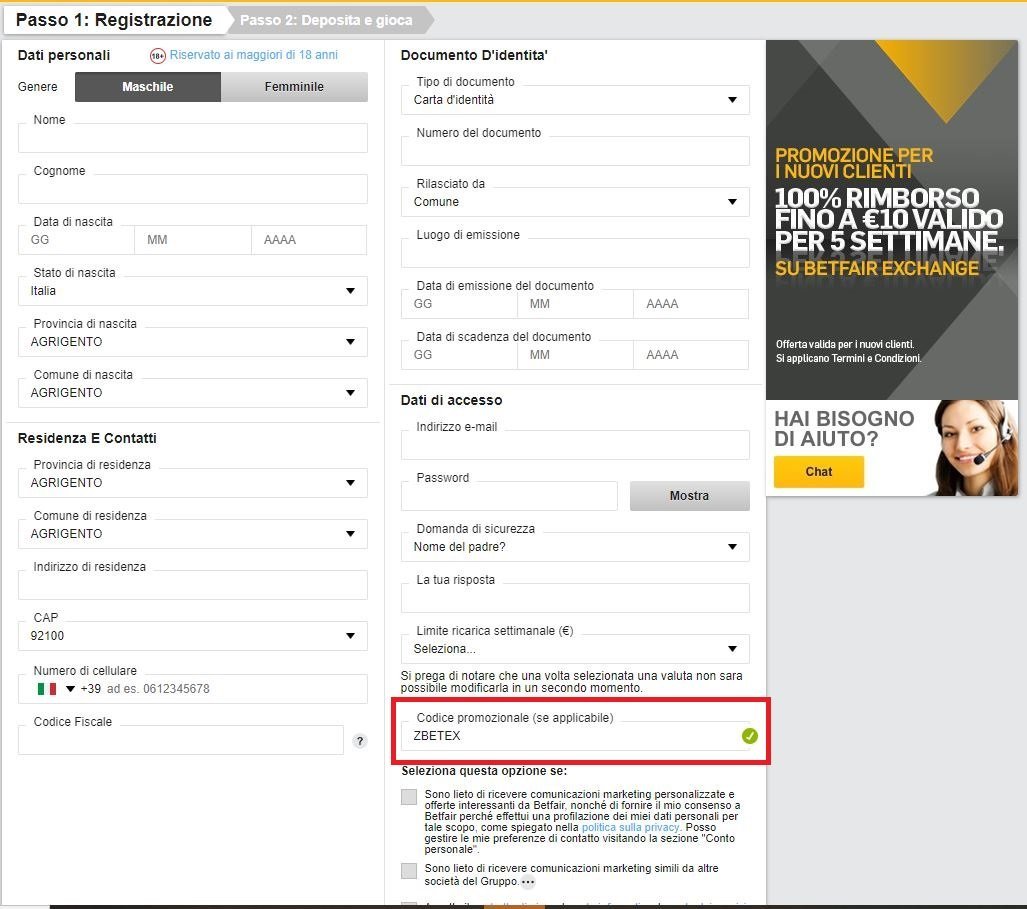 registrazione betfair